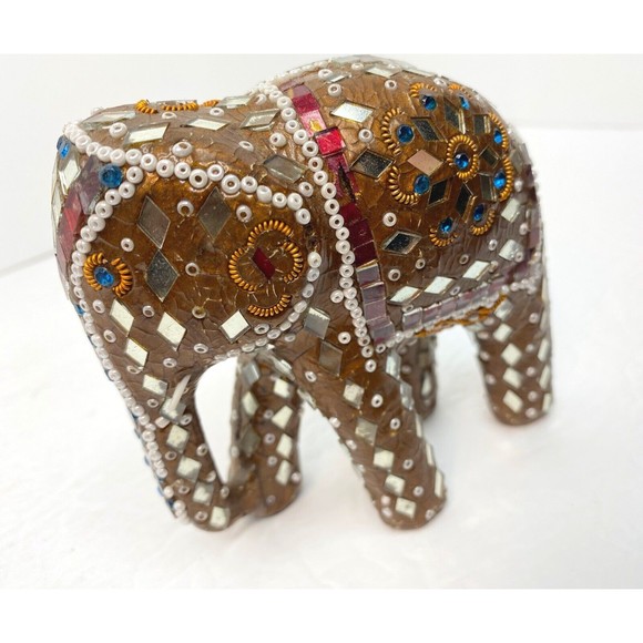 Circus Elephant Jeweled Beaded Chained Decorative Collectible 4” X 4”Figurine - Picture 7 of 11